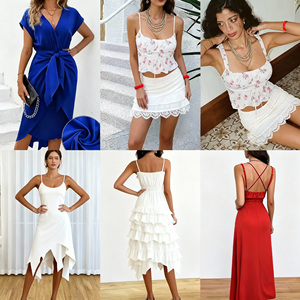 Vestidos de Verano de Lujo Personalizados, Vestidos de Algodón para Mujer, Sexy, Cuello en V Profundo, Espalda Descubierta, Mini, Venta al Por Mayor QZ-015 Guangdong, Cantidad Mixta - Product Image 1