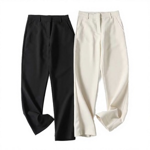 Pantalon droit taille haute pour femme, couleur unie, en tissu crêpe, infroissable, longueur complète, décontracté, pour l'automne - Product Image 2