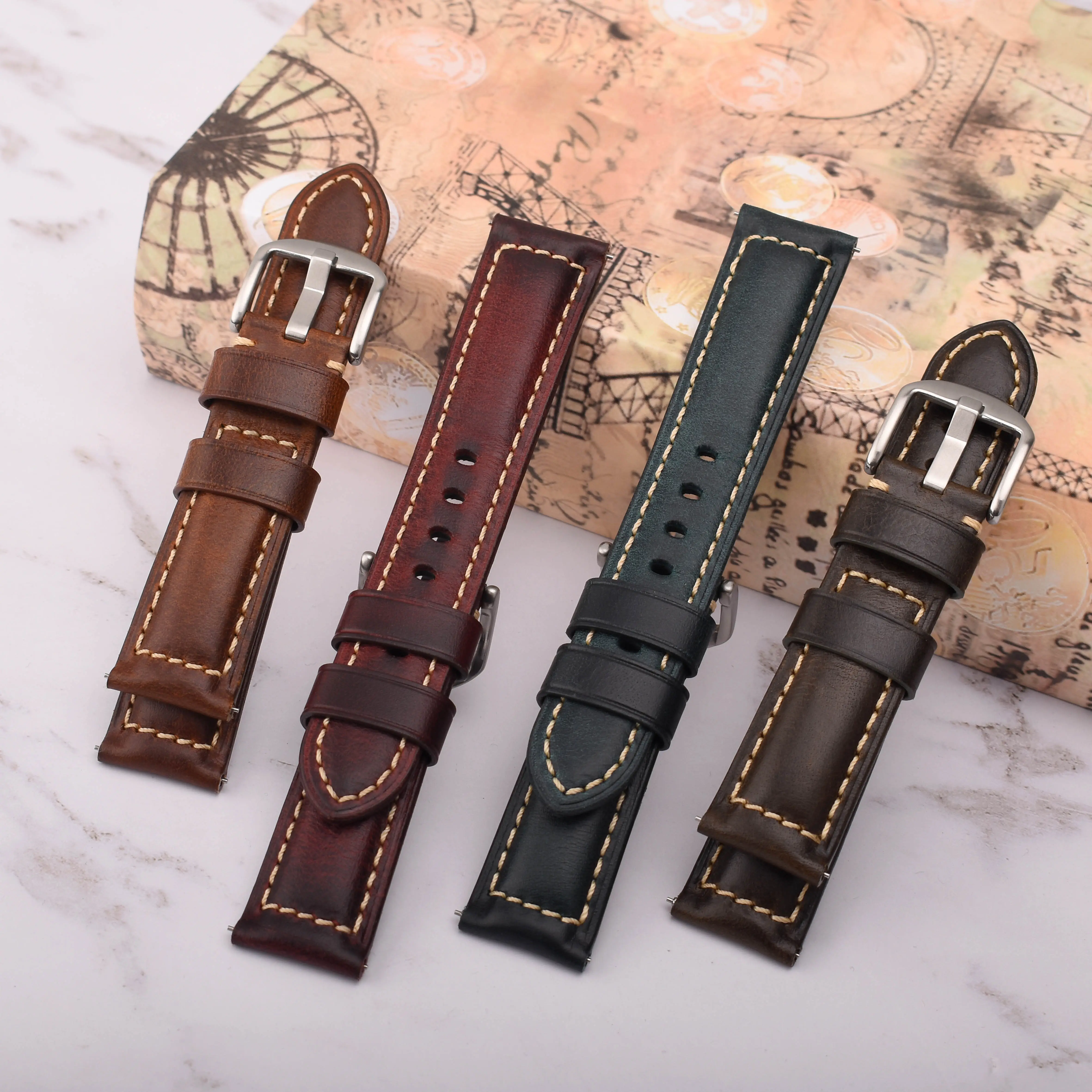 OEM Custom wholesale men Italian vintage genuine Leather Watch Band strap 20mm