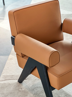 Fauteuil en bois massif de frêne de style oriental rétro, finition peinture brute, assise en cuir PU, mobilier de salon d'hôtel, directement de l'usine