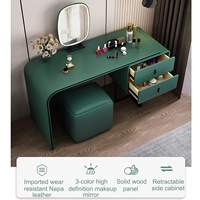Commode en bois moderne (coiffeuse) avec armoire latérale extensible, miroir LED 3 couleurs et tabouret pour chambre à coucher