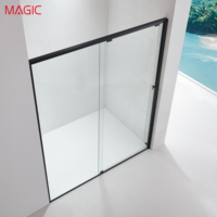 Cabine de douche coulissante de style européen à cadre extrêmement étroit, design en ligne unique, élégante cloison en acier inoxydable noir pour salle de bain sèche