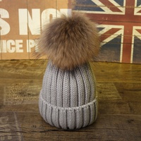 Usine en gros hiver nouveau grand chapeau personnalisé véritable fourrure tricot Double Pom Pom chapeau
