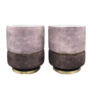 Modern Round Velvet Nightstand Gold Metal Base Dual-Tone Upholstered Eco-Friendly Apartment Bedroom Furniture for Living Room - Product Image 1