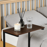 Table d'appoint minimaliste en forme de C (bois de noyer et métal noir) pour salon, chambre, appartement, hôtel, salle à manger