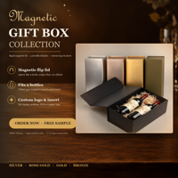 Kotak Hadiah Lipat Magnetik Kaku Metalik Kustom dengan Tutup Lipat untuk Kemasan Parfum, Wiski, Vodka, Teh Grosir