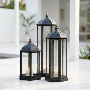 Manufacturers Black Metal <b>Tall</b> Candle <b>Lanterns</b> for Home and Outdoor Events Decoration - Product Image 1
