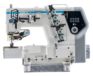 Machine à coudre industrielle JACK <span class=keywords><strong>K7</strong></span> ultra-rapide à interlock, entraînée par un moteur pas à pas, sans plis, trois aiguilles, cinq fils - Product Image 2