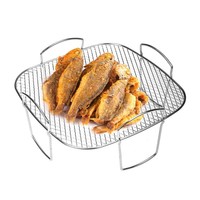 Accessoires pour friteuse à air Morning Dream Jia : Grille rectangulaire à trois niveaux pour frites, cuisson vapeur et barbecue en acier inoxydable