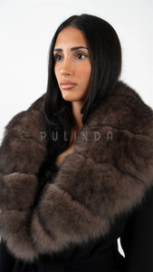 Cappotto <span class=keywords><strong>trench</strong></span> in cashmere da donna con collo in pelliccia di zibellino e volpe, lunghezza corta, colore zibellino - Autunno/Primavera/Inverno - Product Image 5