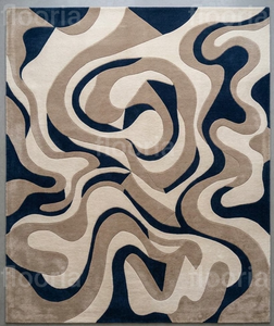 Tapis moderne abstrait rectangulaire en laine et acrylique, tufté, moelleux, antidérapant, pour la décoration du salon, motif bleu beige - Product Image 6