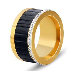 Fashion <b>Ring</b> 11mm Diamond Encrusted Stainless Steel <b>Titanium</b> Geometric Design Unisex Gift Jewelry - Product Image 2