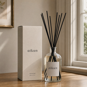Aikun Large Capacity 1000ml Round Clear Glass Bottle Black Fiber Reed <b>Diffuser</b> with Fragrance Oil Paper Gift Box for Living <b>Room</b> - Product Image 1