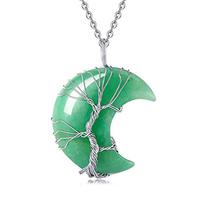 Colliers en cristal naturel Life Tree avec croissant de lune et pendentif en quartz améthyste enroulé en fil de fer