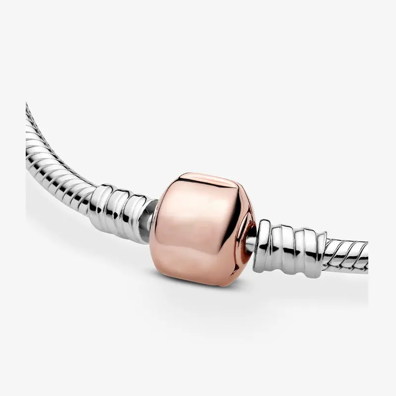 LR PAN 925 Sterling Silver Bracelet For Women Girl Fit Original Charms Beads For Jewelry Making Rose Gold Bangle Square Clasp