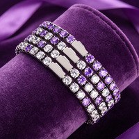 Bracelet Chaîne Tennis Tendance en Acier Inoxydable 316L avec Incrustation de Zircon Violet 3-5MM, Étanche, Plaqué Or PVD, Bijoux pour Femme