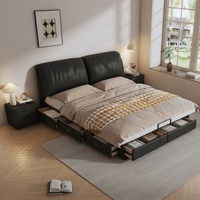 Lit personnalisable JUNYUHAO, minimaliste, avec revêtement en cuir, écologique, confortable, cadre en bois de pin, taille King/Queen
