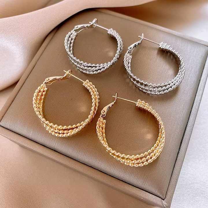 Personality Geometric Circular C-shape Drop Earring Women Stylish Round Three-layer Earrings Exaggerated Hoop Earrings