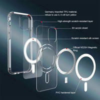 Coque de téléphone portable magnétique transparente antichoc originale pour iPhone 16 15 14 13 Pro Max Ultra Plus, accessoires