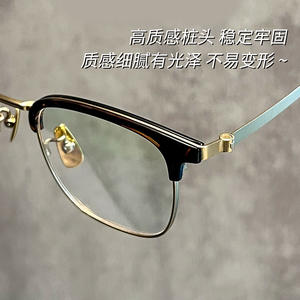 Gafas de media montura doradas con efecto caparazón de tortuga, montura pequeña de titanio puro, anti luz azul, para hombre, estilo 26018, para miopía alta, ultra - Product Image 5