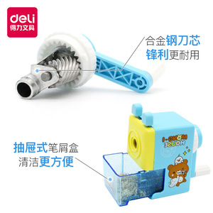 Deli Pencil Sharpener No.0842 Manual Hand Crank Kids Student Use Plastic Geometric Design - Product Image 3