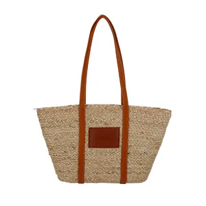 Grasgewebte Handtasche Sommer Gewebte Strand-Tote Schulter-Tolettentasche