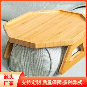 Bandeja de madera para reposabrazos, redonda, de madera maciza, para café y aperitivos, para sofá, uso doméstico, bandeja de almacenamiento ajustable - Product Image 5