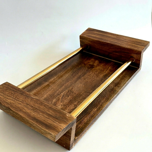 Plateau de service en bois de luxe personnalisé avec poignée dorée, décoration islamique pour la maison, pour les dattes du Ramadan, table de réunion arabe - Product Image 1