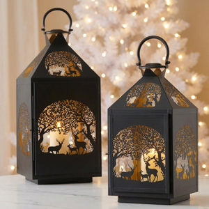 Wholesale Moroccan <b>Christmas</b> Metal Candle Lanterns Deer <b>Tree</b> Die-Cut Design Modern Festive Style Handmade Durable for Home - Product Image 1