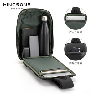 Kingsons Men's Chest <b>Bag</b> Lightweight <b>Tablet</b> Case Business Travel Anti Theft Crossbody Shoulder <b>Bag</b> Solid Color Zipper Closure - Product Image 1