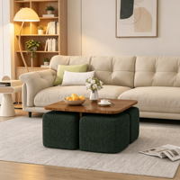 Table basse minimaliste italienne en bois avec tabourets de rangement au design moderne pour petits appartements, mobilier de salon