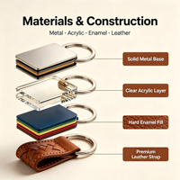 Llavero de Metal, Cuero y Acrílico con Logotipo Personalizado al por Mayor, Llavero con Placa de Identificación y Cierre 3D, Regalo Promocional Empresarial, Fabricación OEM ODM