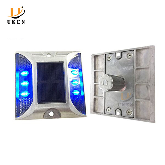 Aluminum Shell Street Reflection Light Raised 6 Pieces LED Reflector Pavement Marker Solar Powered Cat Eye Road Stud with Shank