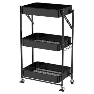 Qualidade Garantida Único Folding Kitchen Storage Rack Prateleira Metal Trolley Com Mobilidade