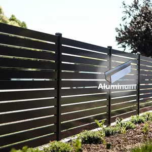 Morden painéis de cerca para jardim decorativo, painel preto para exteriores, painel de metal para privacidade, cerca horizontal de alumínio com portão