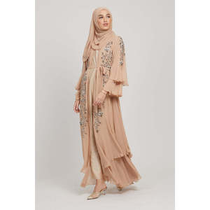 Vestido de noche en capas abaya abierto adornado floral de lujo de la Riviera francesa - Product Image 4
