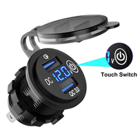 Chargeur double USB Type A 12-24V QC3.0 avec interrupteur tactile ON/OFF, voltmètre étanche pour voiture, bateau, marine, bus, camion, golf
