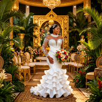 Nouvelle Robe de Mariée Sirène Moderne pour Femme, Longue, Grande Taille, en Dentelle Blanche, Col en V, Sans Manches, Dos en Dentelle, Personnalisable avec Perles