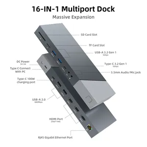 데스크탑 컴퓨터 노트북 허브 16 포트 Tripple HDMI 모니터 디스플레이 유형 C Alt 모드 DisplayLink USB A C 도킹 스테이션 사용