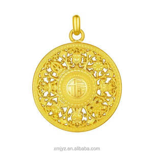 Colgante de Latón Bañado en Oro con Diseño de Buda Antiguo, Joyería Hueca de los <span class=keywords><strong>Ocho</strong></span> Tesoros, Amuleto con el Símbolo del Fu y el Diez Mil Caracteres - Product Image 1