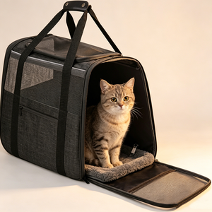 Sac de transport pour animaux de compagnie, sac de transport souple pour chat et chien, sac de voyage respirant en maille avec coussin amovible, sangle réglable et bol - Product Image 4