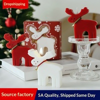 Bougie parfumée en forme de renne de Noël, cadeau fait main avec parfum de poire anglaise et freesia, rose en velours, pour les fêtes, décoration de la maison, ornement