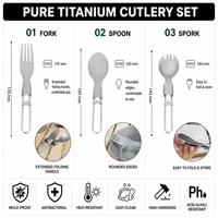 Ensemble de couverts pliants en titane pur pour le camping en plein air, kit de pique-nique portable 3 pièces, sûr pour la santé