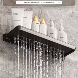 Matte màu đen tự dính Nhôm gấp Kệ Bracket punch-miễn phí treo tường vòi hoa sen Caddy cho khách sạn phòng tắm sử dụng khăn kệ - Product Image 2