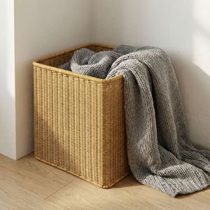 Rattan Storage <b>Basket</b> <b>Large</b> Rectangle With Handle For Clothes Organizing Home Use - Product Image 3