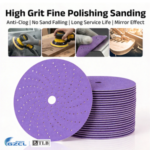 Disques de ponçage en céramique violette de qualité supérieure, 5 pouces, 8 trous, avec support auto-agrippant en film, pour automobile, bois et métal - Product Image 2