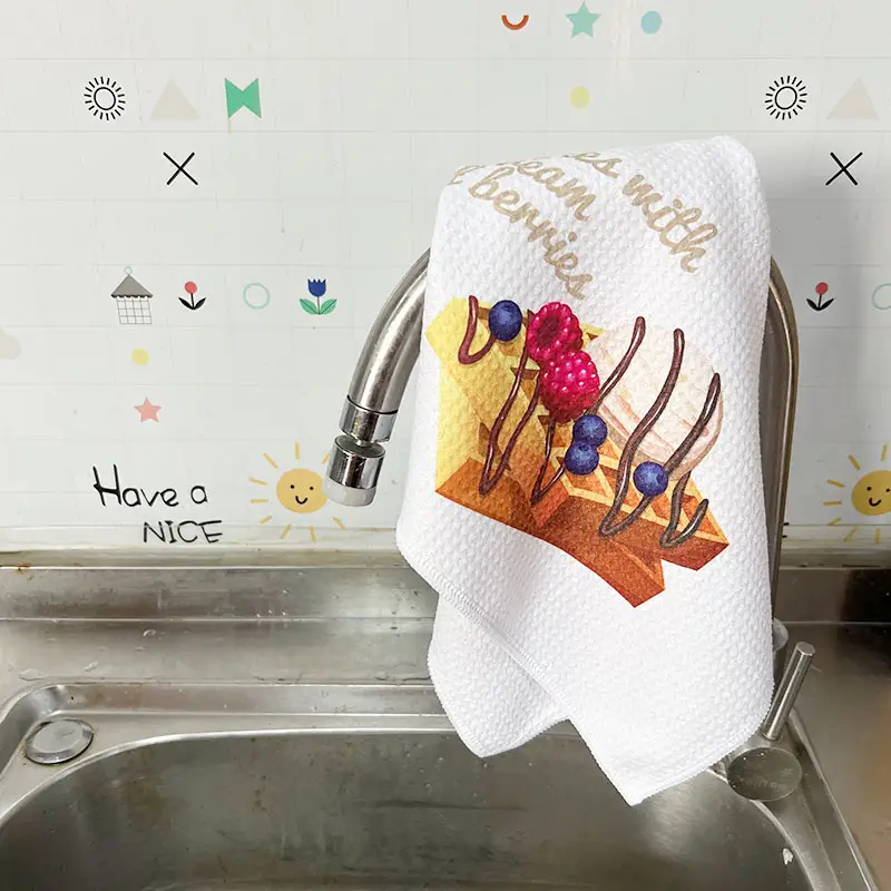 Recycled Luxury Microfiber Waffle Printed Kitchen Tea Towel Hot Sales In Europe America