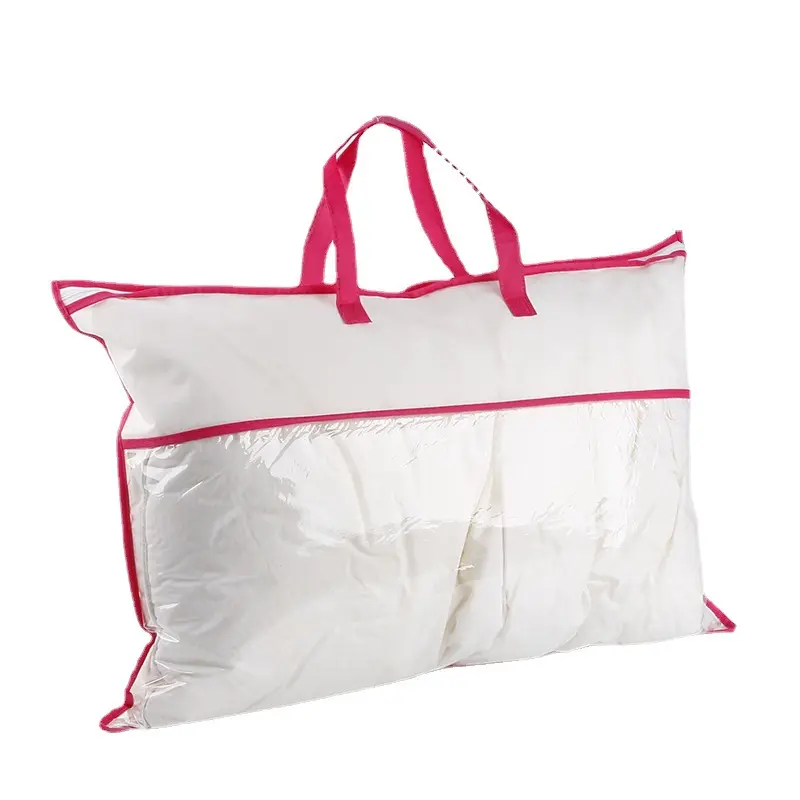 Verpackung mit individuellem logo durchsichtig kunststoff pvc heim textil reißverschluss kissen tasche vliesstoff tote-tasche für verpackung bett