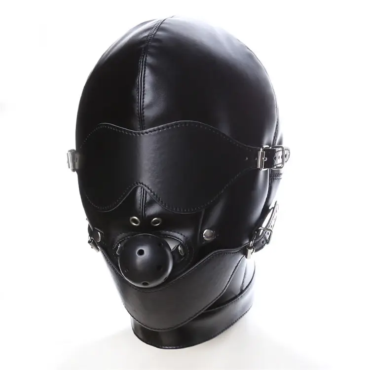 Leather Headgear Full Face Bondage with Ball Gag Mouth Mask Sex Harness