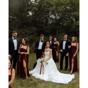 فستان شيفون لوصيفة العروس مع وشاح بفتحة رقبة مربعة وفتحة جانبية بطيات فستان رسمي طويل NT01 - Product Image 6